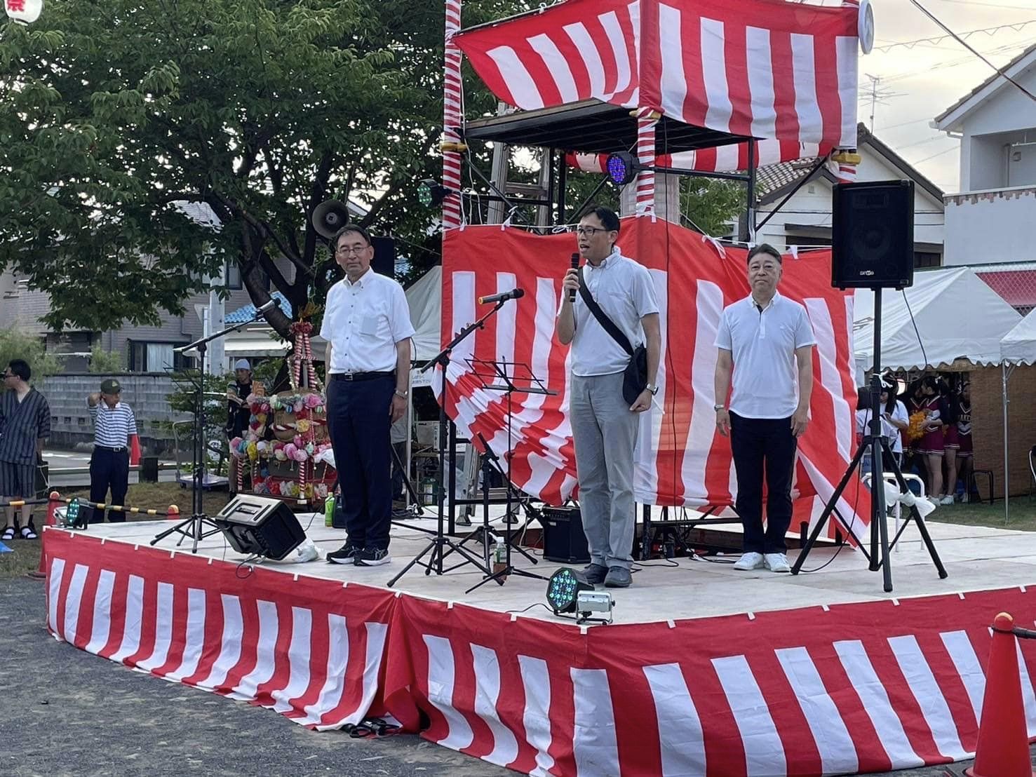 山本彰彦 県議、長島強 市議、加藤博男 市議と一緒に、静岡市葵区・駿河区の各地の夏祭りに参加