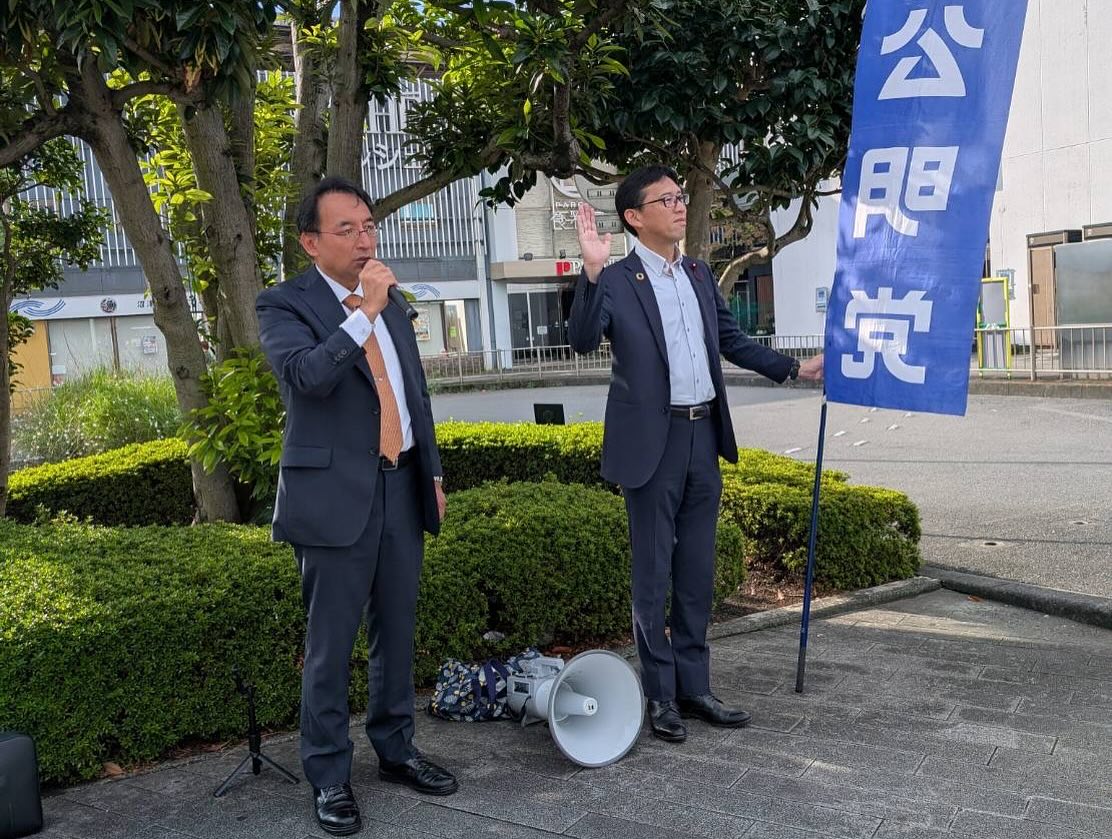 山本彰彦 県議、長島強 市議と共に、静岡駅北口前での街頭演説