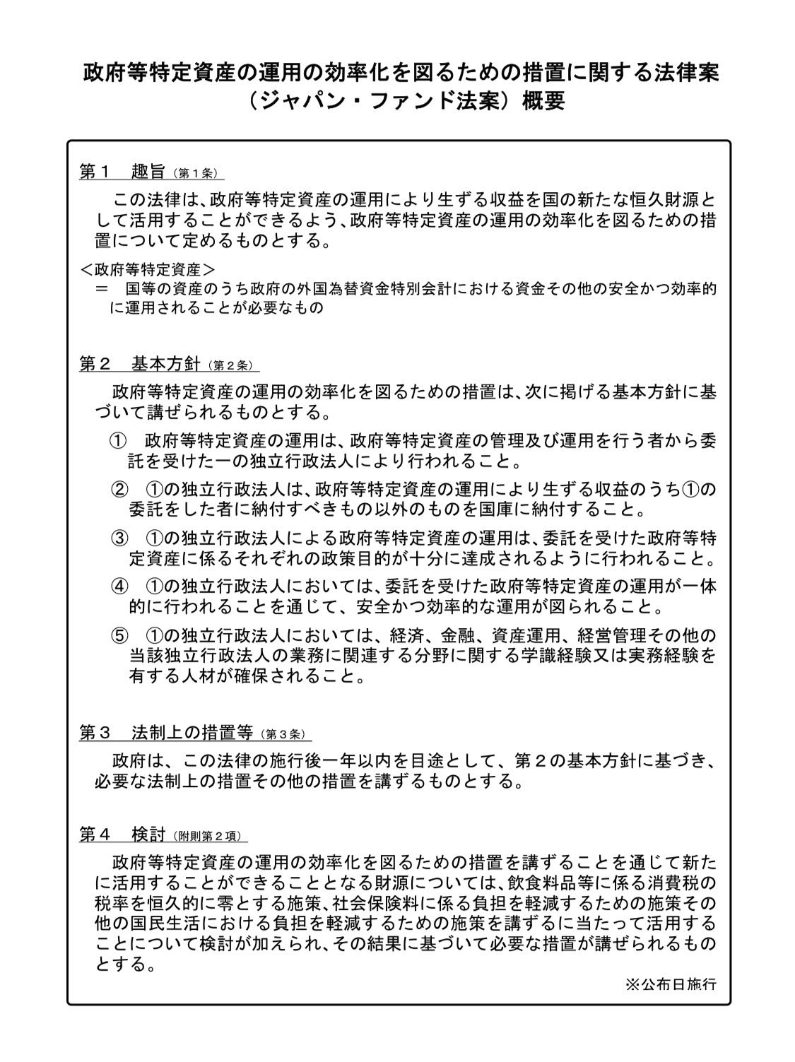 ジャパン・ファンド法案提出