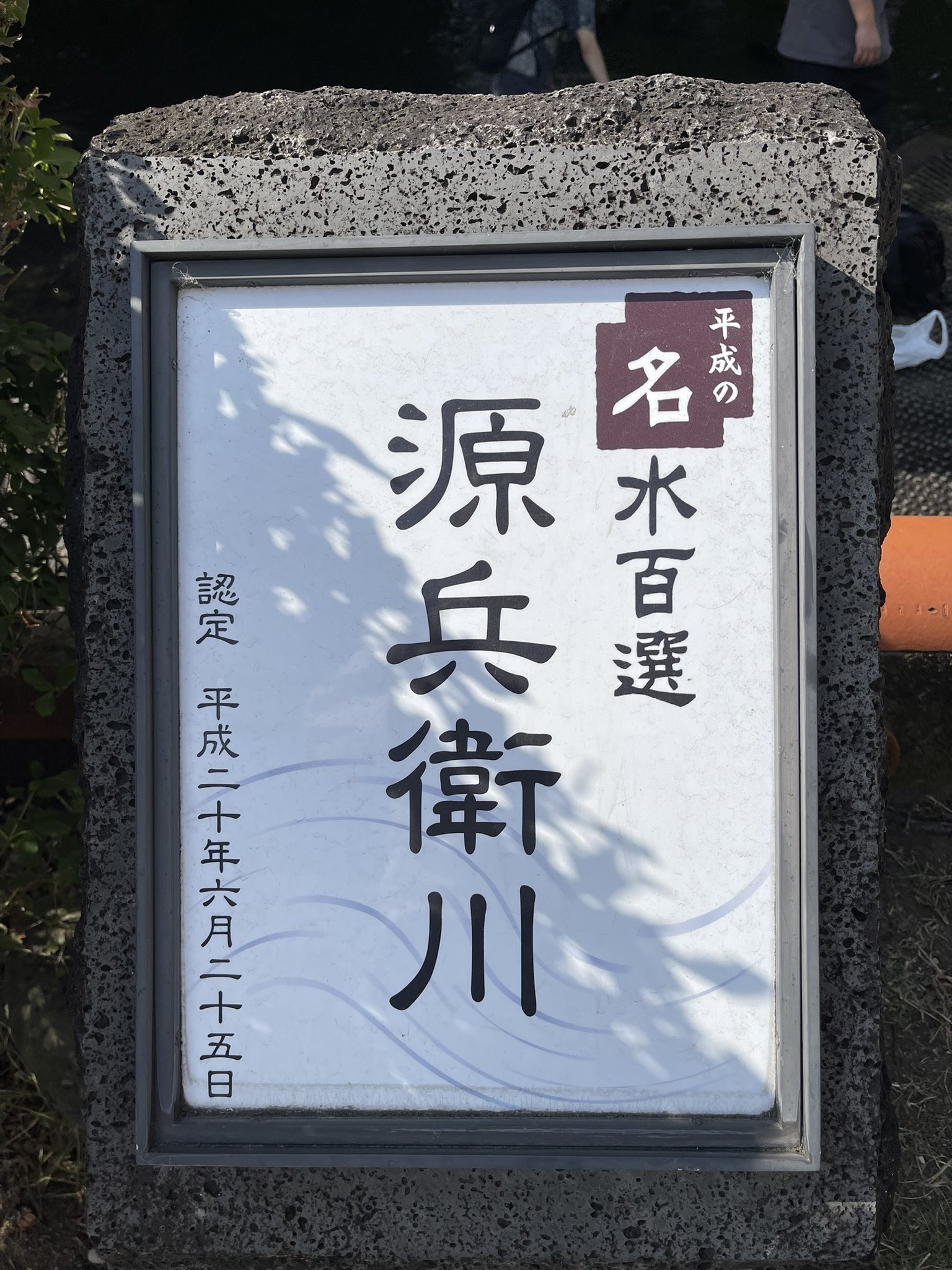 清水町の寺島俊郎議員と一緒に、平成の名水百選に選ばれた「源兵衛川」