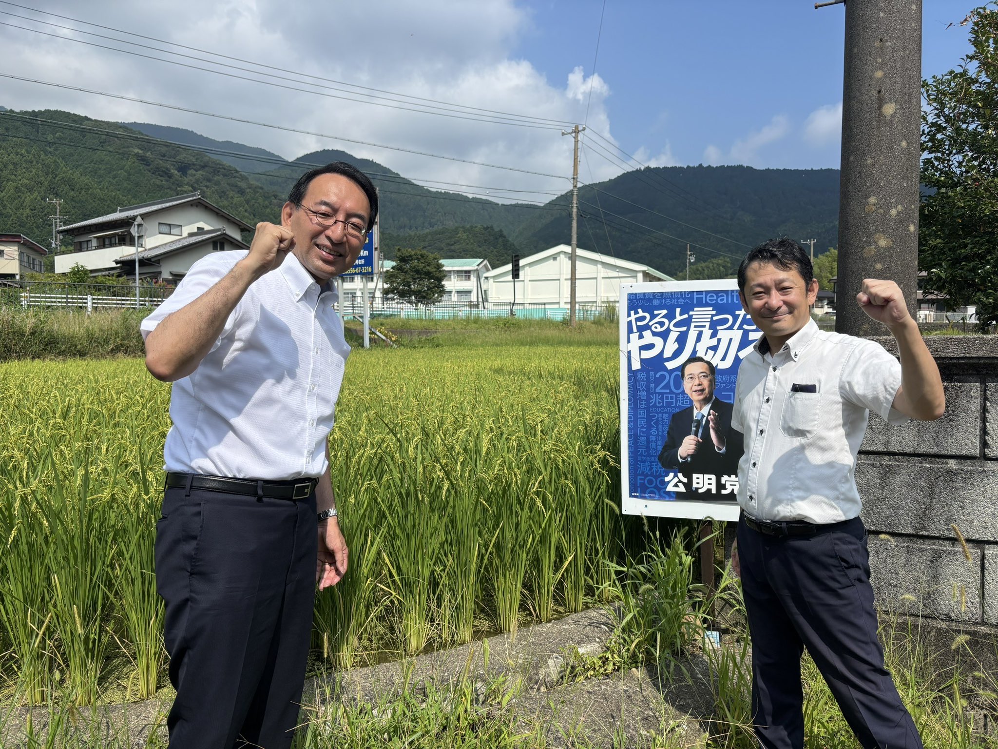 静岡市清水区にて、山梨渉市議、大石直樹市議とともにご挨拶