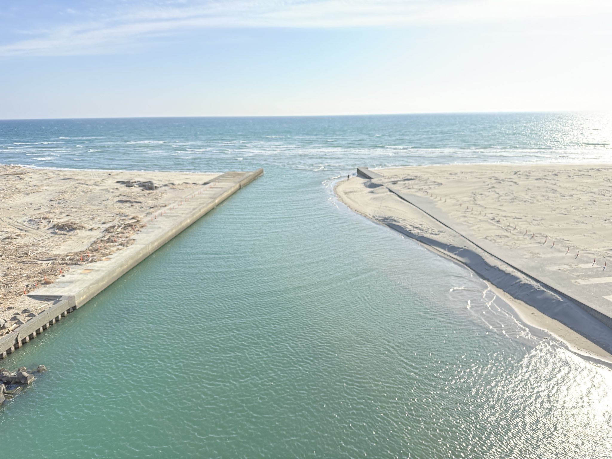 菊川河口部の堆砂状況を確認