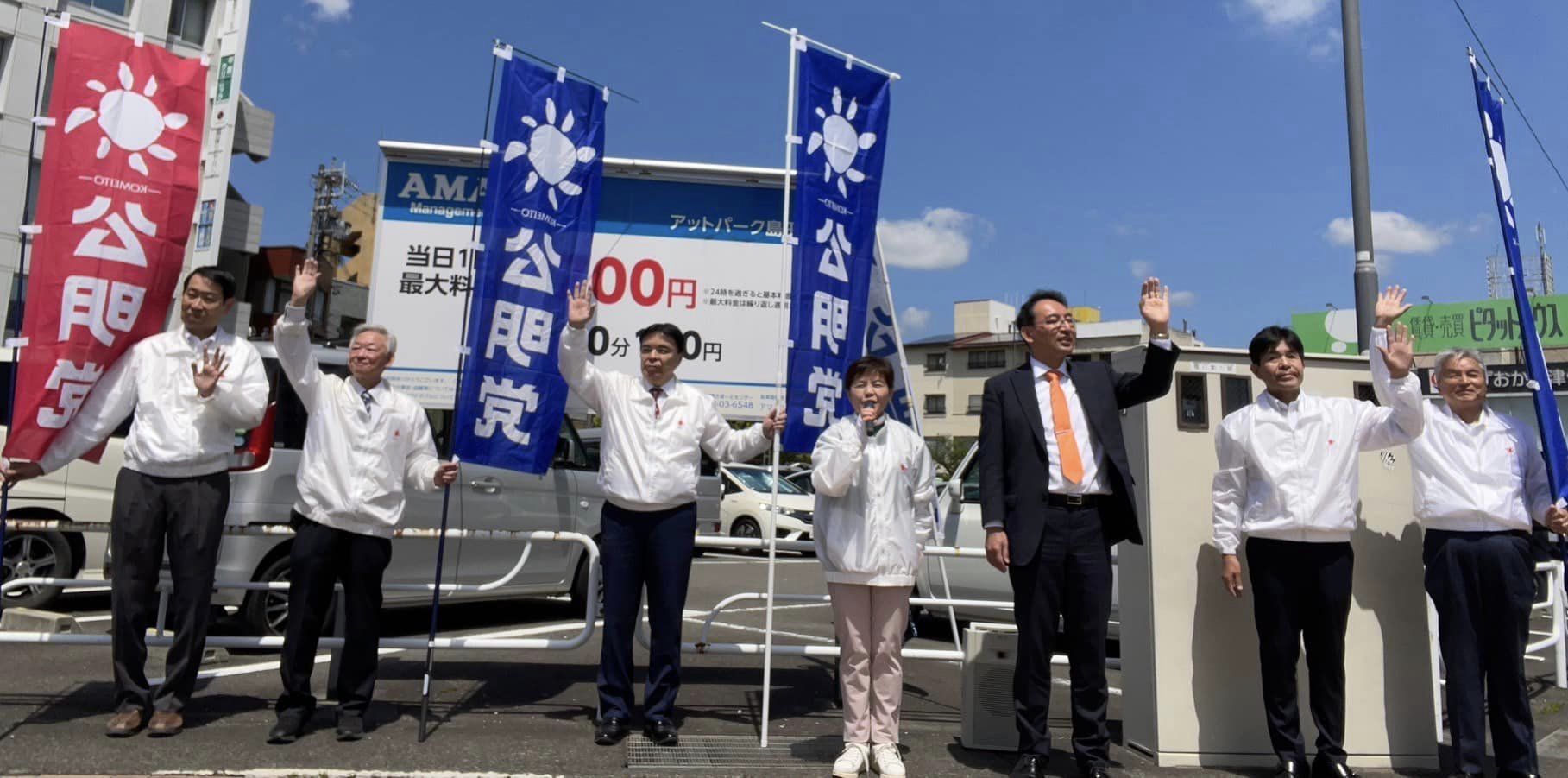 鈴木浩己 市議、川島要 市議、大石保幸 市議、山本信行 市議、大関衣世 市議、松下定弘 市議と一緒に、焼津市、藤枝市、島田市、牧之原市で街頭演説