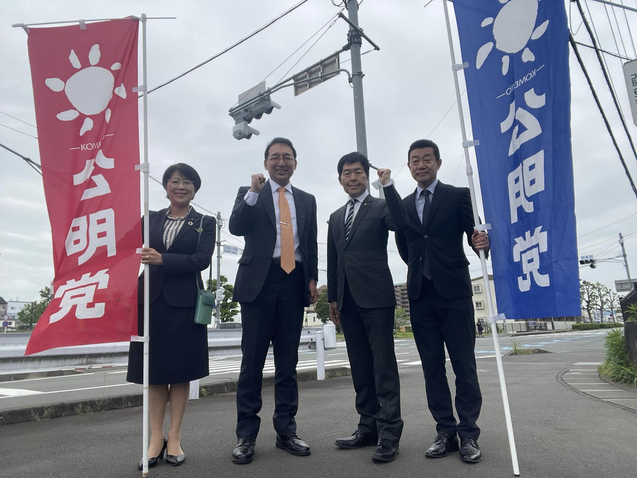 鈴木文子 市議、堀江和雄 市議、村田耕一 市議と一緒に三島市内３ヶ所で街頭演説