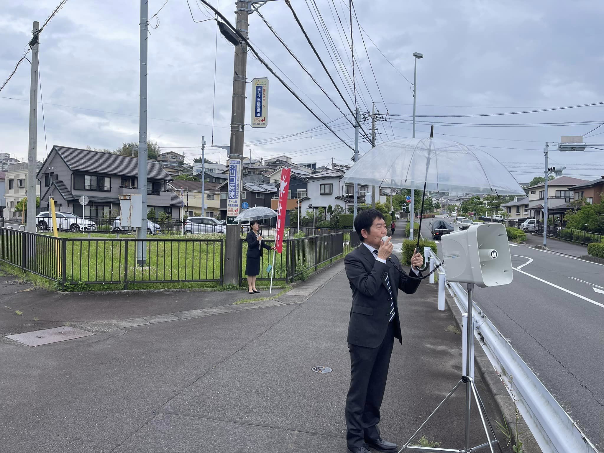 鈴木文子 市議、堀江和雄 市議、村田耕一 市議と一緒に三島市内３ヶ所で街頭演説